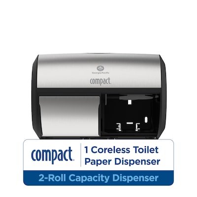 Georgia-Pacific Compact 2-Roll Side-by-Side Coreless Toilet Paper Dispenser, Faux Stainless (56796A)