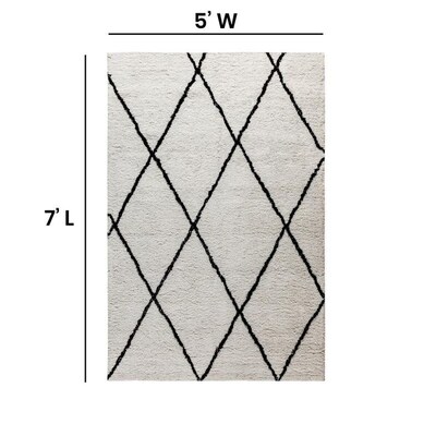 Flash Furniture Roxy Collection Polyester 89" x 62" Rectangular Handmade Rug, Ivory/Black (RCKJ1810700157)