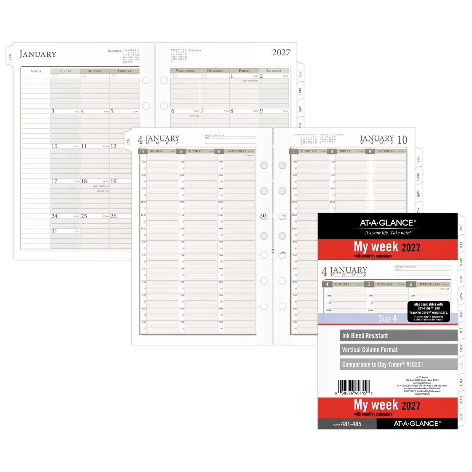 2027 AT-A-GLANCE 8.5 x 5.5 Weekly & Monthly Planner Refill, White/Brown (481-485-27)