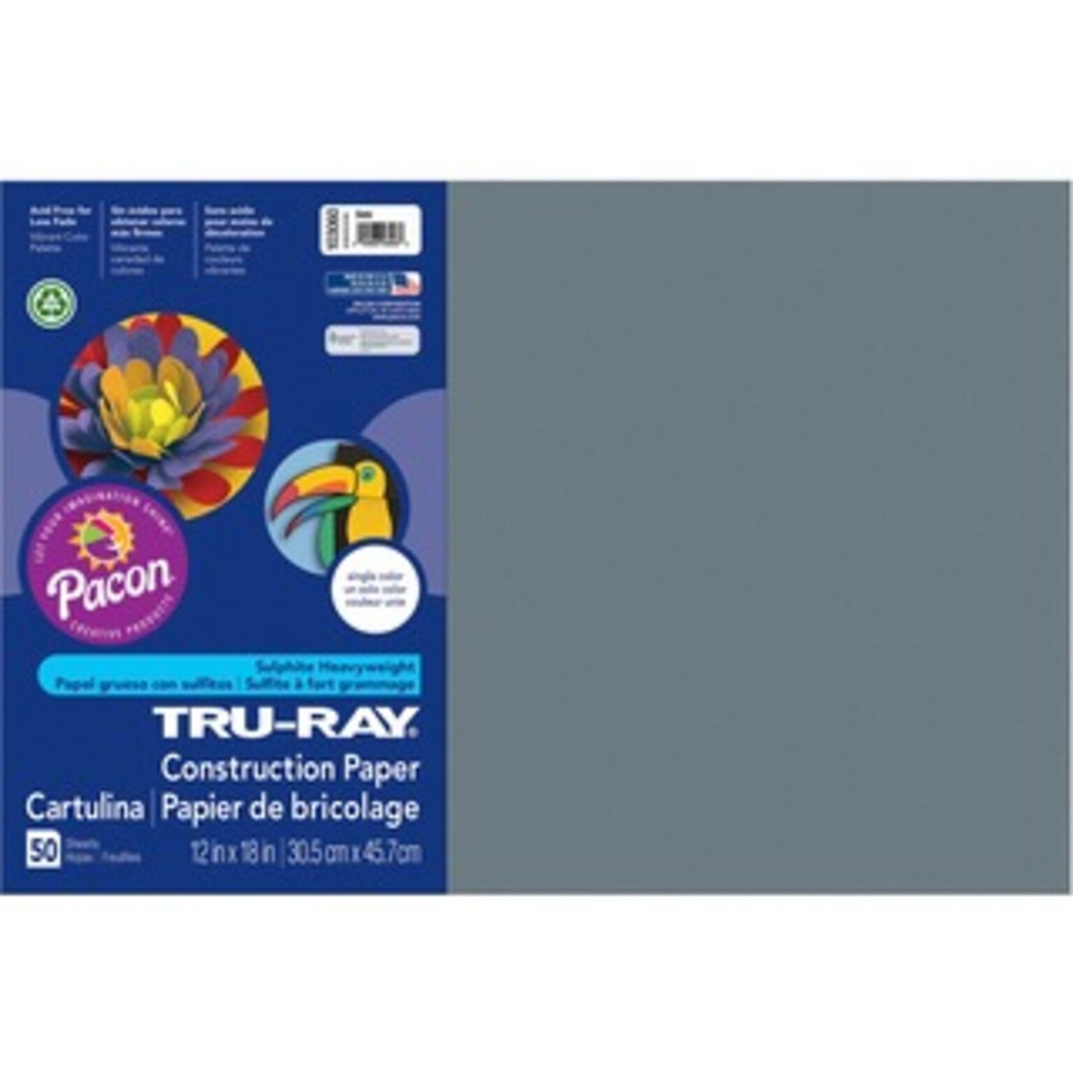 Southwest School Supply 12 x 18 Construction Paper, Slate, 50 Sheets/Pack (P103060)
