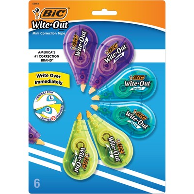 BIC Wite-Out Mini Correction Tape, White, 6/Pack (WOTMP61-WHI)