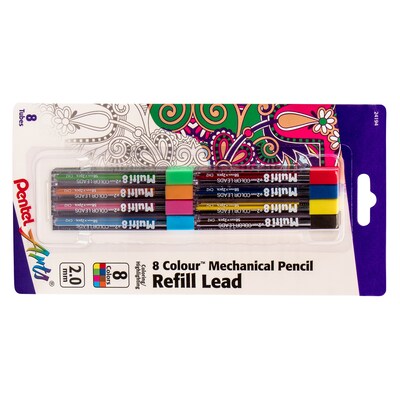Pentel Arts 8 Color Pencil Lead Refill, Assorted Colors, 8-Pack (PTACH2BP8M)