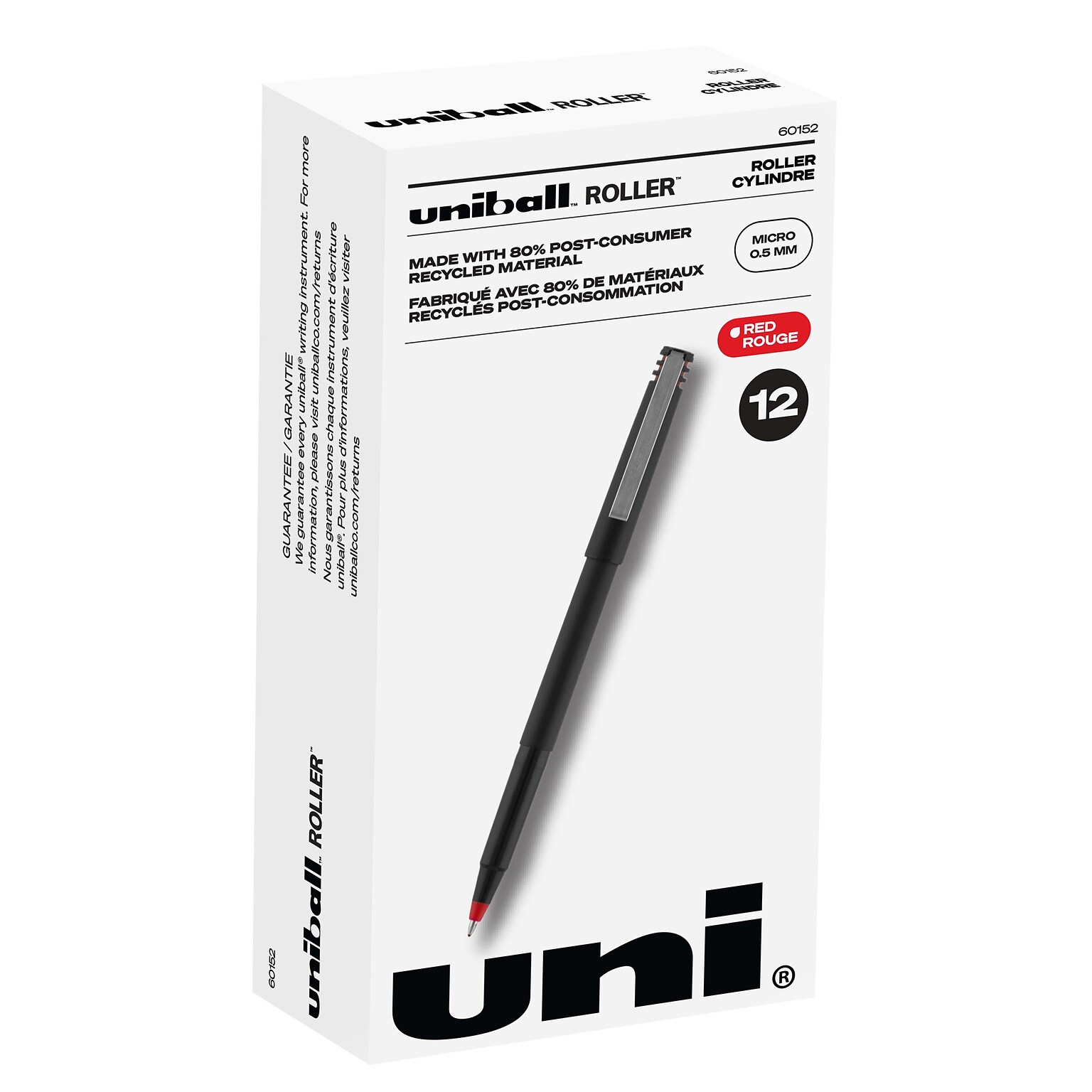 uni-ball Rollerball Pens, Micro Point, Red Ink, 12/Pack (60152)