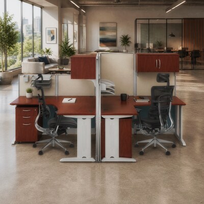 Regency Instant Office 63H x 129W 2 Person L-Shaped Cubicle Panel Workstation with Storage, Hansen Cherry (IO008HC)