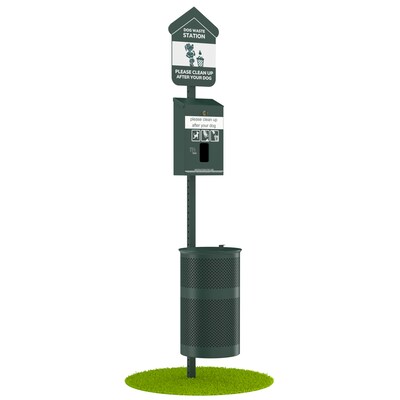 Furloo Steel Outdoor Pet Waste Station Kit with Header Bag Dispenser, 11.5 Gallon, Green (FLO1H-S-G)
