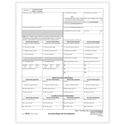 ComplyRight 2024 W-2C Tax Form, 1-Part, Copy 1/D, 50/Pack (531550)