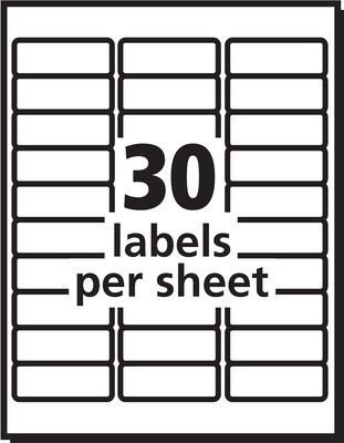 PRES-a-ply Laser/Inkjet Address Labels, 1" x 2-5/8", White, 30 Labels/Sheet, 100 Sheets/Box (30600)