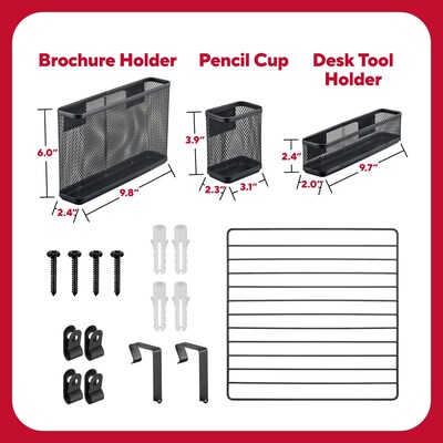 TRU RED™ 3-Compartment Metal Mesh Wall Organizer, Black (TR61967)