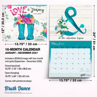 2027 BrownTrout Love the Journey 14" x 12" Monthly Wall Calendar, Assorted Colors (9798330716043)