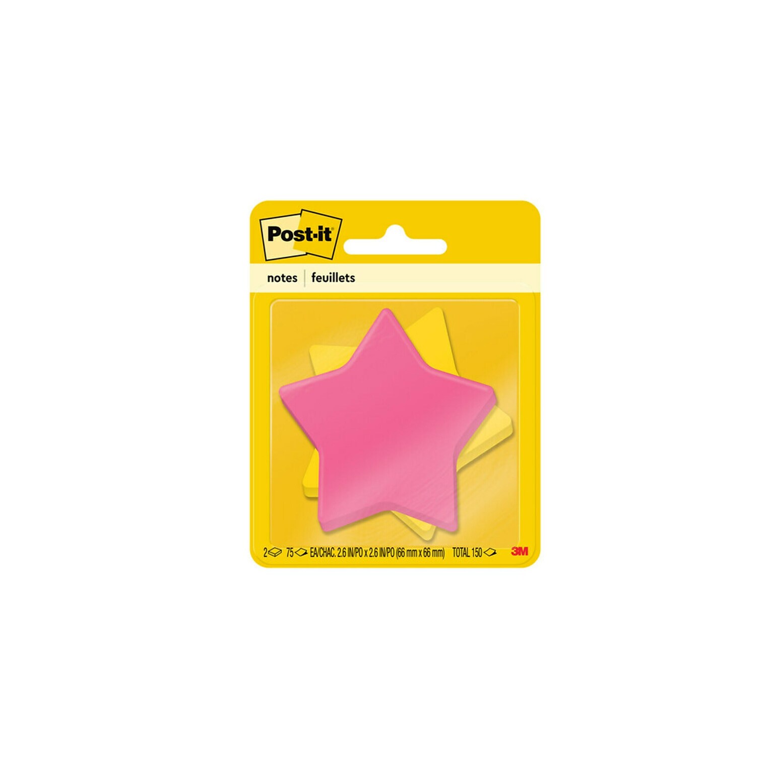 Post-it® Star-Shaped Notes, 2.6 x 2.6 Assorted Colors, 75 Sheets/Pad, 2 Pads/Pack (7350-STR)