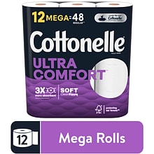 Cottonelle Ultra ComfortCare 2-Ply Standard Toilet Paper, White, 268 Sheets/Roll, 12 Mega Rolls/Pack