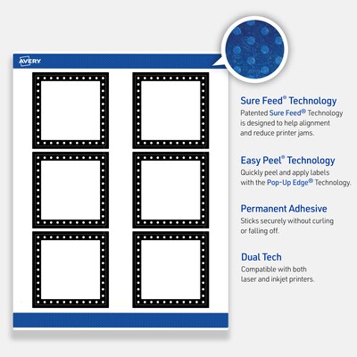 Avery Laser/Inkjet Square Multipurpose Labels, 3" x 3", White, 60/Pack (S00DKR)
