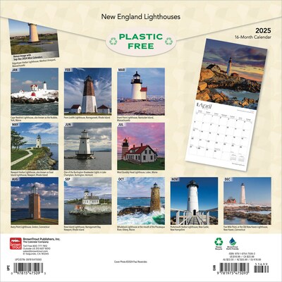2025 BrownTrout New England Lighthouses 12 x 24 Monthly Square Wall Calendar (9781975475093)