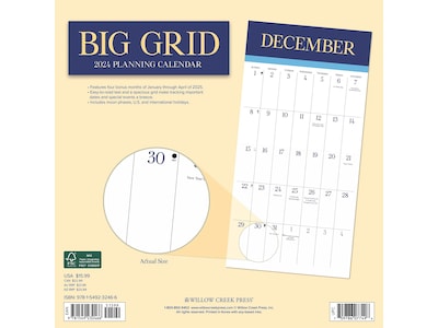 2024 Willow Creek Big Grid (Jewel) 12" x 12" Monthly Wall Calendar, Blue/Yellow (32466)