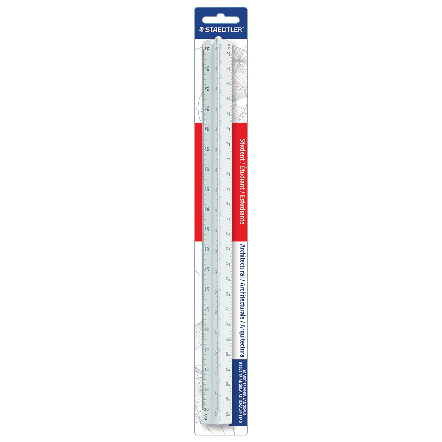 Staedtler Mars 12 Imperial/Metric Triangular Architect Scale, White (987 19-31BK)