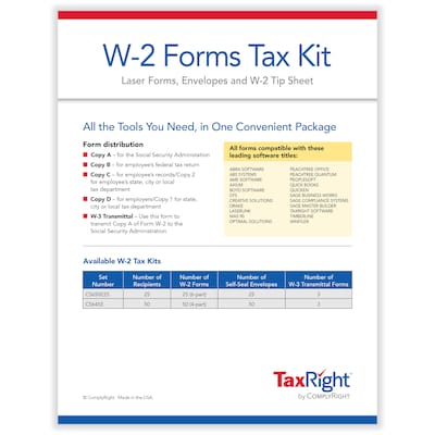 TaxRight 2025 W-2 Tax Form Tax Form Set with Envelopes, 4-Part, 50/Pack (SC5645E)