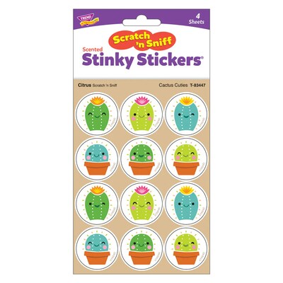 Trend Enterprises Cactus Cuties Citrus scent Scratch 'n Sniff Stinky Stickers, Multicolored, 48/Pack, 6/Packs/Bundle (T-83447-6)