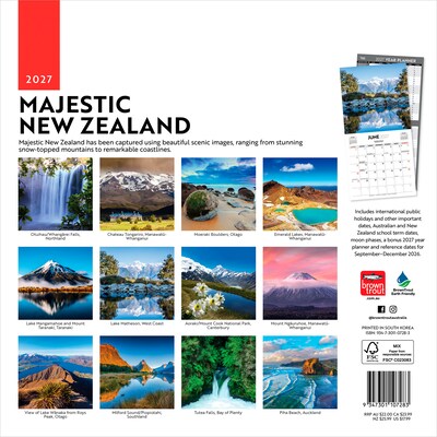 2027 BrownTrout Majestic New Zealand 12 x 12 Monthly Wall Calendar (9347301107283)