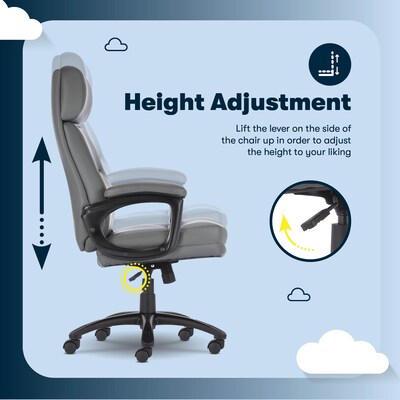 Serta Comfort Big & Tall Ergonomic Bonded Leather Swivel Executive Chair, Gray (CHR10131C)