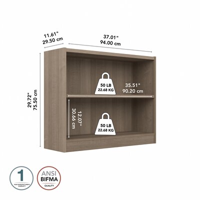 Bush Furniture Universal 30"H 2-Shelf Bookcase with Adjustable Shelf, Ash Gray Laminated Wood (WL12426)