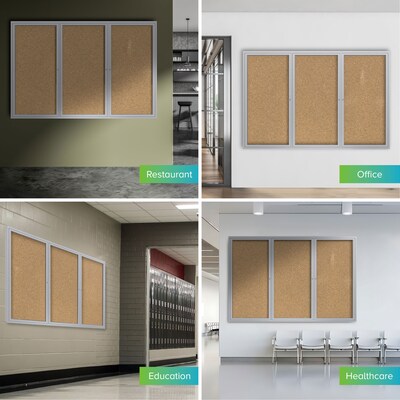 Ghent Cork Enclosed Bulletin Board, Satin Frame, 3'H x 6'W (PA33672K)