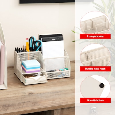 Staples 7-Compartment Metal Mesh Desk Organizer, Warm White (ST63827)