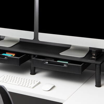 Mind Reader Adjustable Dual Monitor Stand with Drawers, Black (DUBMODR-BLK)