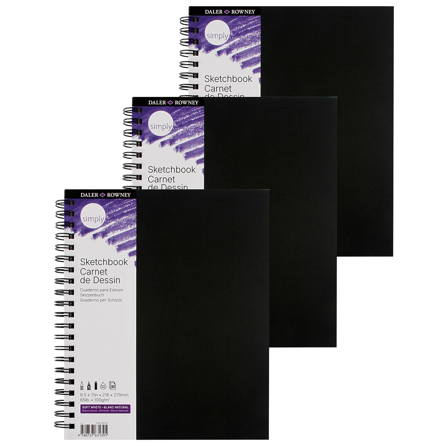 Daler-Rowney Simply 8.5 x 11 Hard Bound Sketch Book, 80 Sheets/Book, 3/Bundle (DRWD481500811-3)