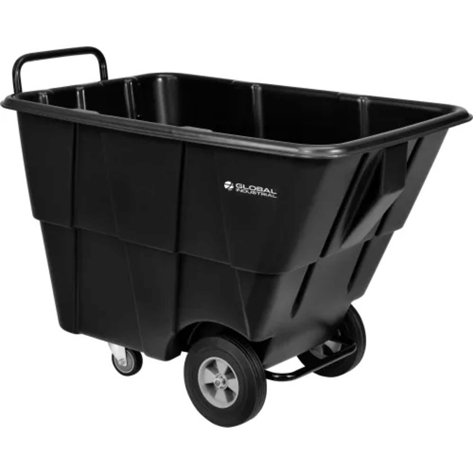 Global Industrial Standard Duty Plastic Tilt Truck, 1/2 Cu. Yd. Cap, 850 Lbs. Capacity, Black (800352)