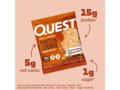 Quest Gluten Free Peanut Butter Protein Cookies, 2.04 oz., 12/Box (QPCPB12M6)