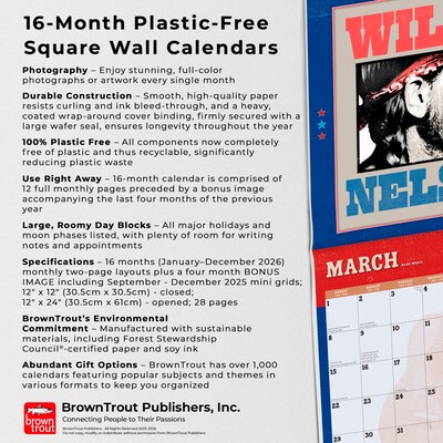 2026 BrownTrout Willie Nelson 12" x 12" Monthly Wall Calendar (9798330707058)