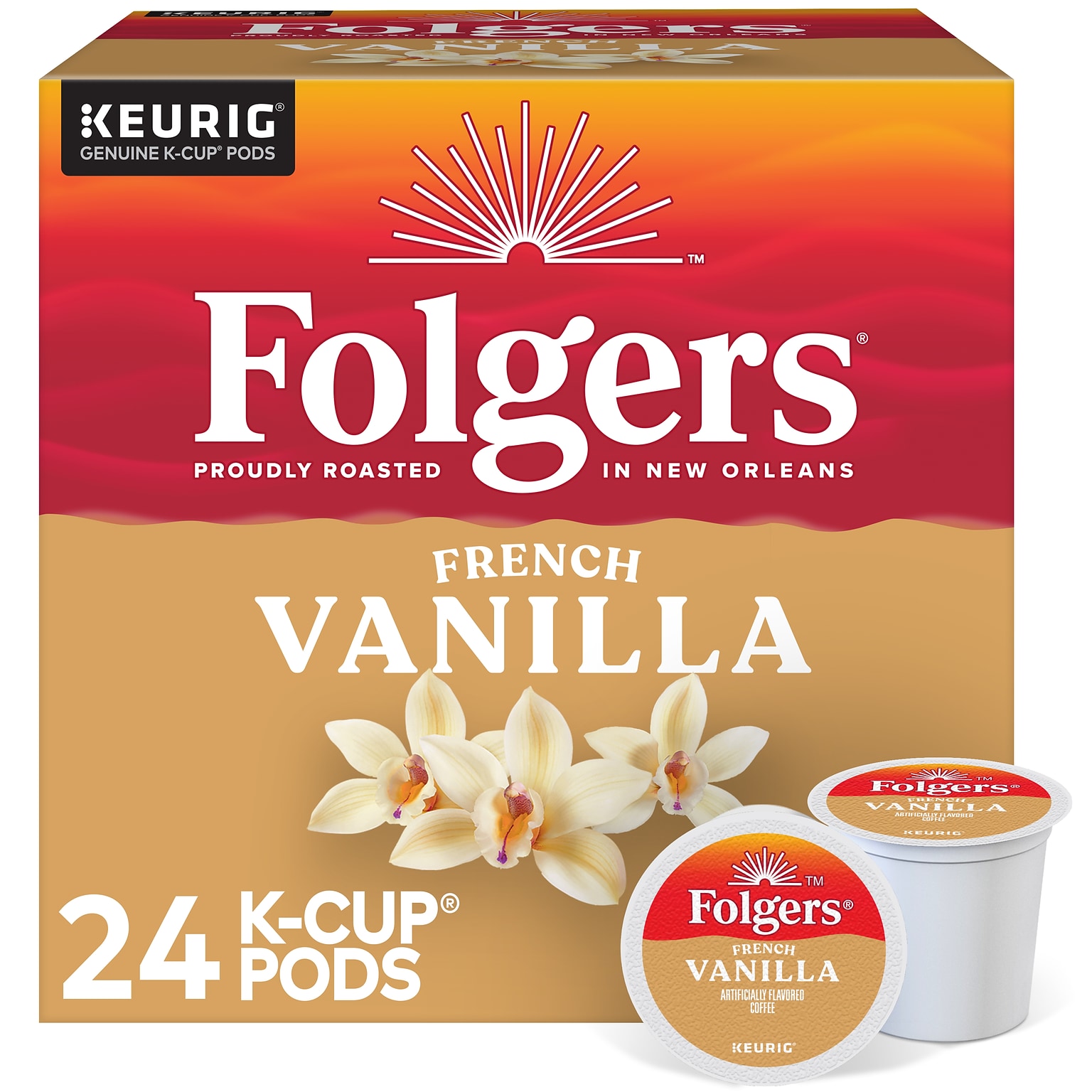 Folgers French Vanilla Coffee, Medium Roast, 0.31 oz. Keurig® K-Cup® Pods, 24/Box (6661)