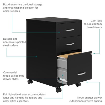 Space Solutions 18" 3-Drawer Mobile Letter Width Vertical File Cabinet, Black (24427)