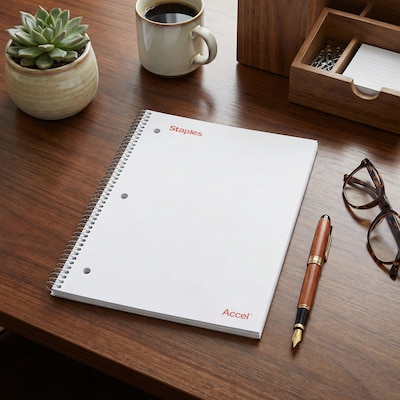 Staples Premium Poly 1-Subject Notebook, 8" x 10.5", Wide Ruled, 100 Sheets, White (ST25543D)