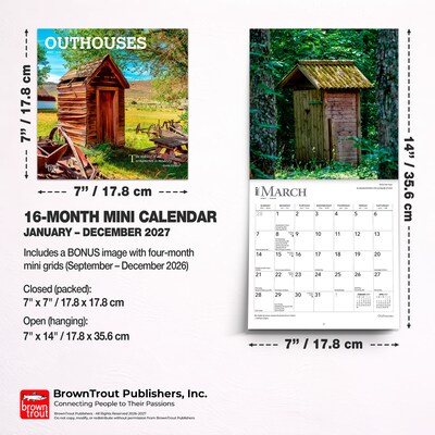 2027 BrownTrout Outhouses 7" x 7" Monthly Wall Calendar (9798330709595)