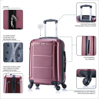InUSA Pilot 20" Hardside Suitcase, 4-Wheeled Spinner, TSA Checkpoint Friendly, Wine (IUPIL00S-WIN)