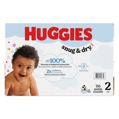 Huggies Snug & Dry Baby Diapers, Size 2, 116/Carton (54646/56433)