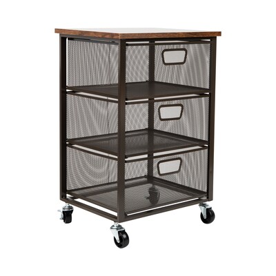 Mind Reader 3-Drawer Rolling Storage Organizer Cart with Wheels, Black (3TMESHC-BLK)