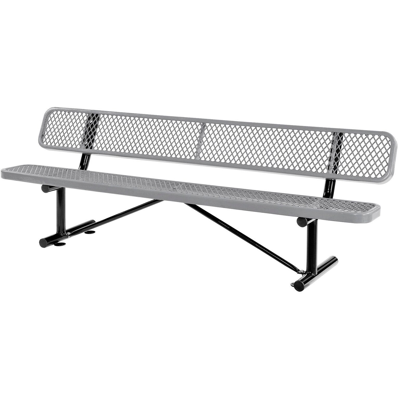 Global Industrial 8 Outdoor Steel Bench w/ Backrest, Expanded Metal, Gray (277155GY)