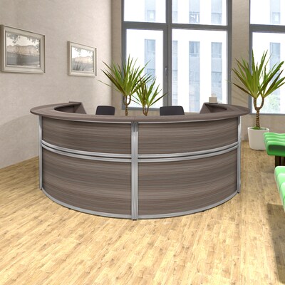 Regency Marque 142"W Curved Reception Desk Workstation, Driftwood Gray (77294GY)