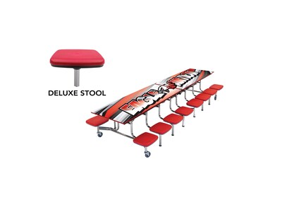 AmTab Rectangular Mobile Cafeteria Table w/ 16 Stools, 30" x 145", Assorted Colors (MST1216)