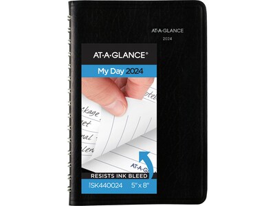 2024 AT-A-GLANCE DayMinder 5 x 8 Daily Appointment Book, Black (SK44-00-24)