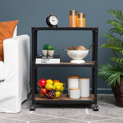 Mind Reader 3 Tier Rolling Cart Wood Metal Utility Cart, Black (WDMTCART3T-BLK)