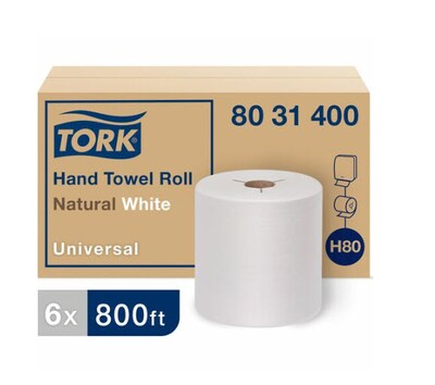 Tork H80 Hardwound Paper Towels, 1-ply, 800 ft./Roll, 6 Rolls/Carton (TRK8031400)