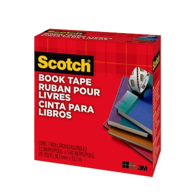 Scotch Book Transparent Clear Tape, 1.5 x 15 yds., 3 Core, Transparent (845)