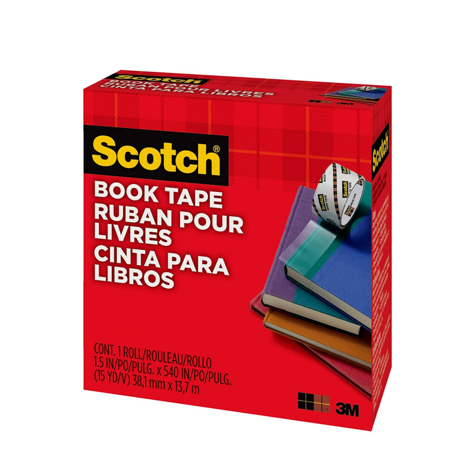Scotch Book Transparent Clear Tape, 1.5 x 15 yds., 3 Core, Transparent (845)