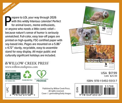 2026 Willow Creek Animal Antics 6.2 x 5.4 Day-to-Day Calendar (55137)