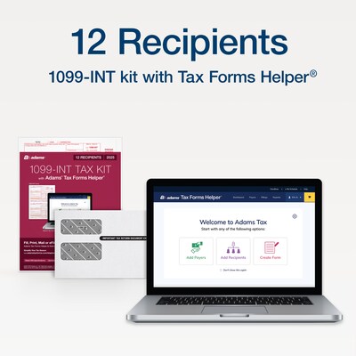 Adams 2025 1099-INT Tax Forms Kit, 4-Part, 2-Up, A, 1, B & 2, 12/Pack (STAX5INT-25)