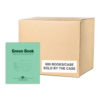 Roaring Spring Paper Products Exam Notebooks, 7" x 8.5", Wide Ruled, 8 Sheets, Green, 600/Case (77508CS)