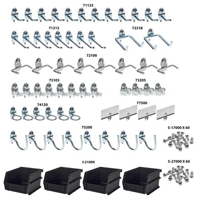 Triton Products DuraHook Kit, 60 Assorted Pegboard Hooks and 4 Bins (76964)